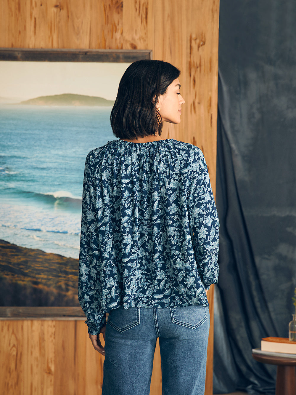 Emery Blouse by Faherty in Blue Esna Floral