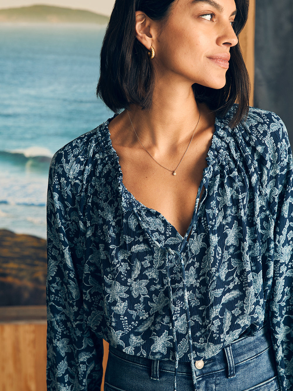 Emery Blouse by Faherty in Blue Esna Floral