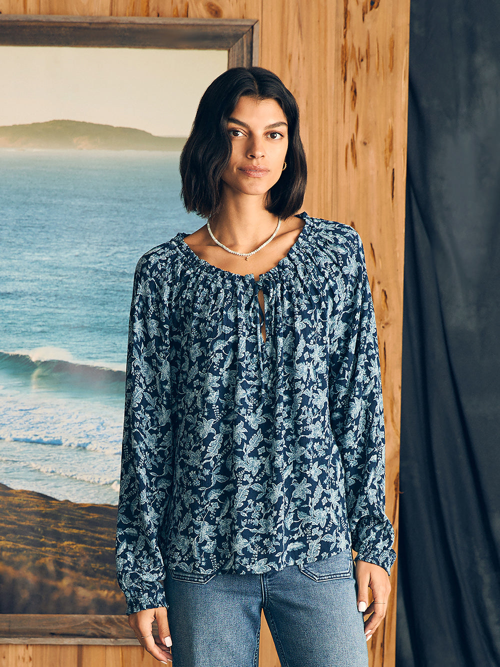 Emery Blouse by Faherty in Blue Esna Floral