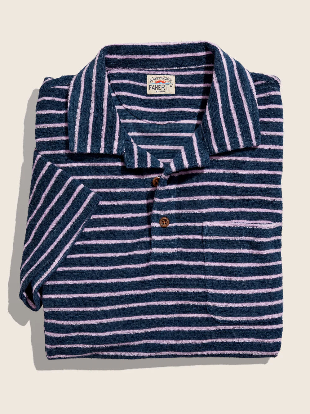 Cabana Towel Terry Polo - Navy Lilac Breton Stripe