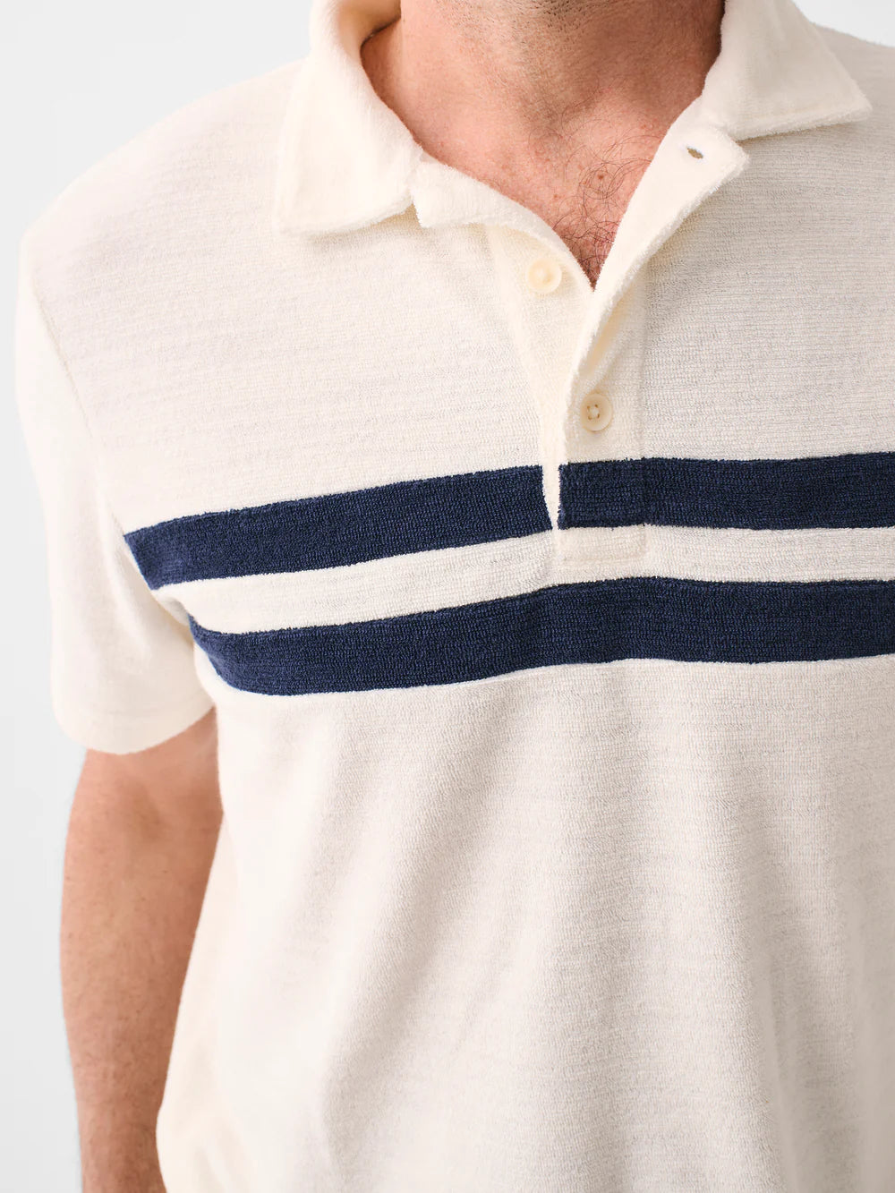 Cabana Towel Terry Polo - White Navy Surf Stripe