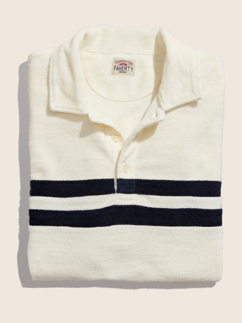 Cabana Towel Terry Polo - White Navy Surf Stripe