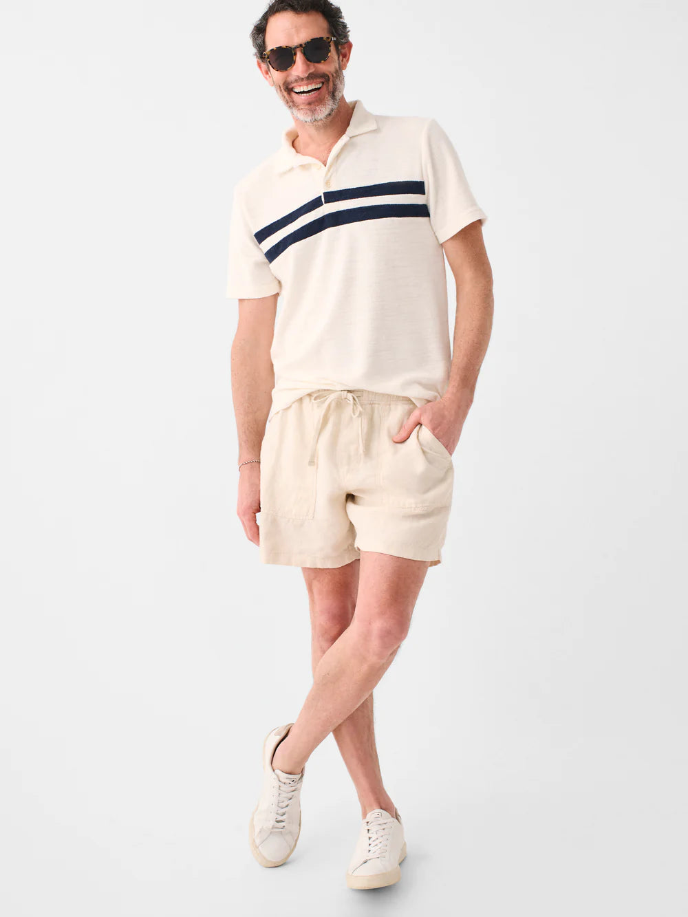 Cabana Towel Terry Polo - White Navy Surf Stripe