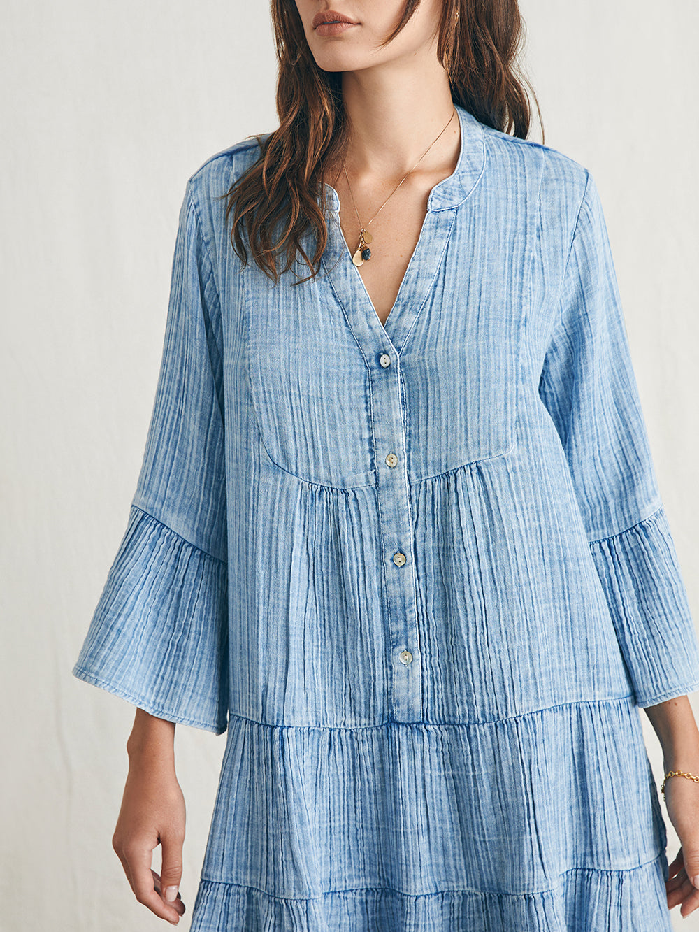 Dream Cotton Gauze Kasey Dress by Faherty in Light Indigo Wash