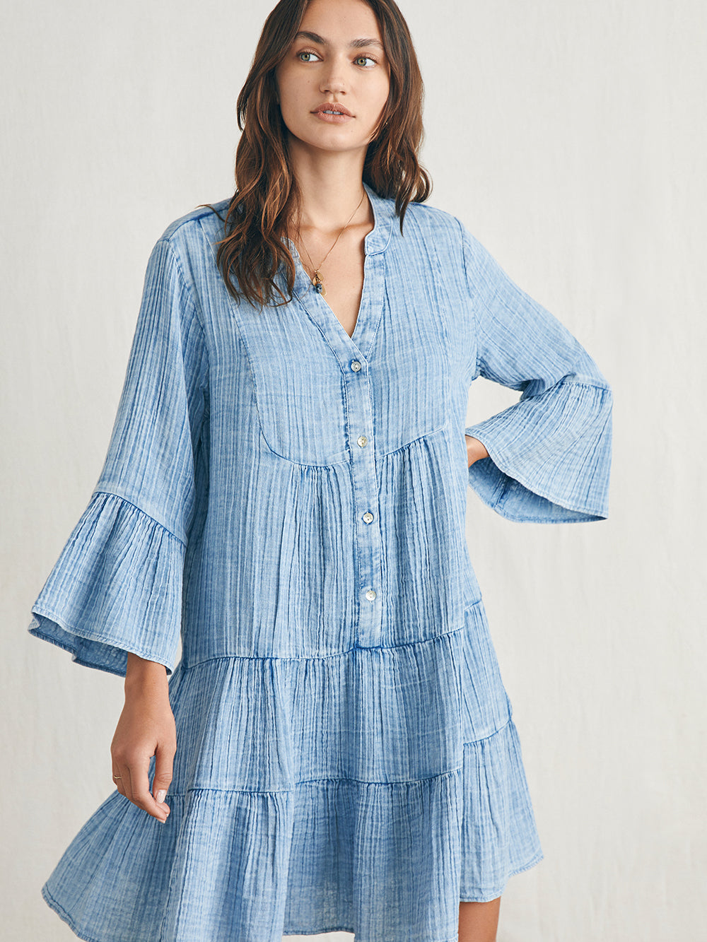 Dream Cotton Gauze Kasey Dress by Faherty in Light Indigo Wash