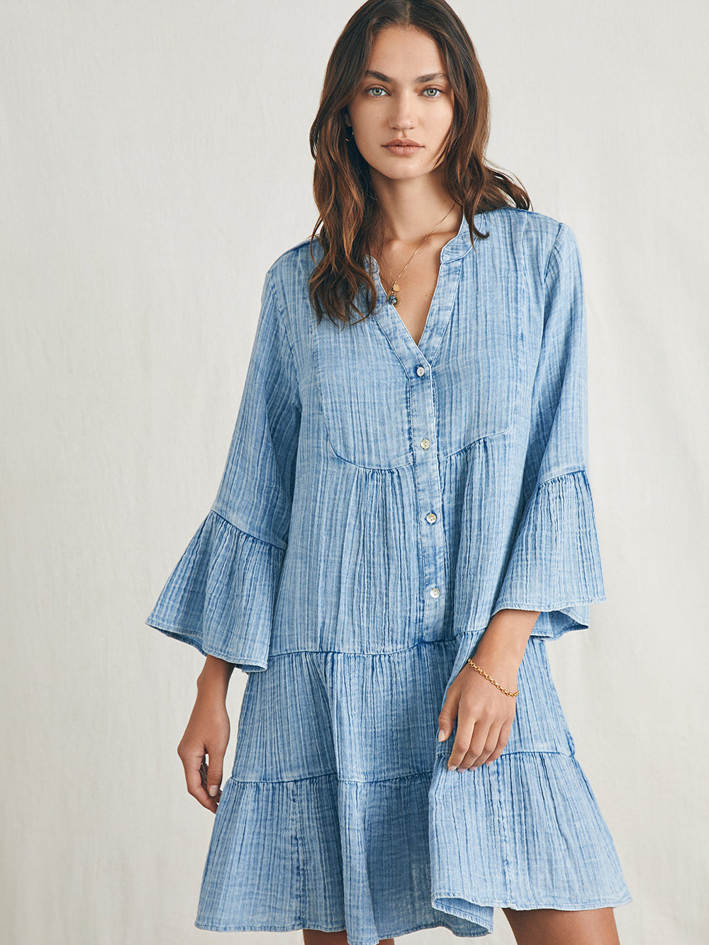 Dream Cotton Gauze Kasey Dress by Faherty in Light Indigo Wash