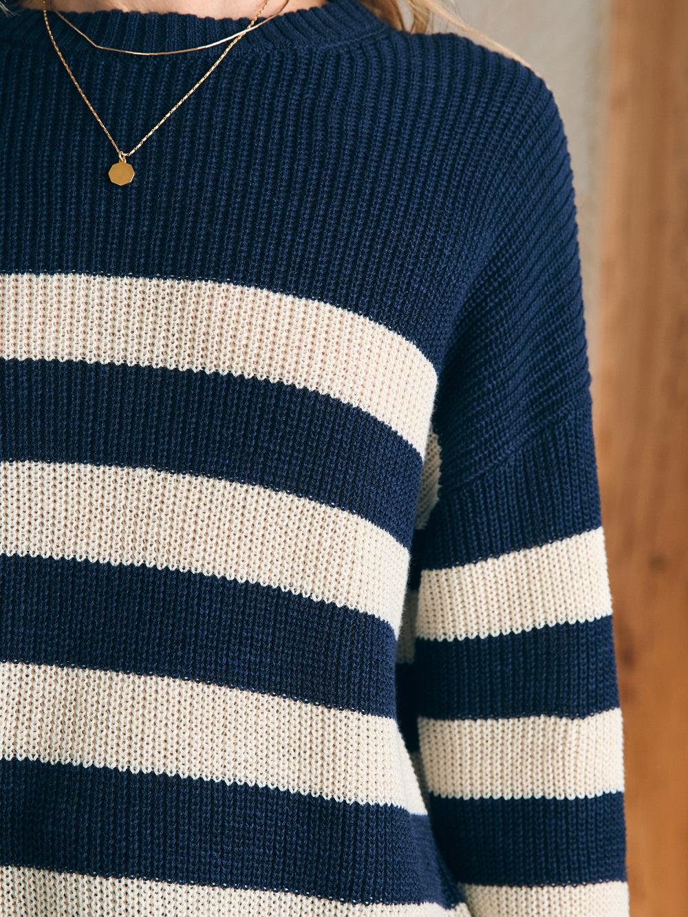 Miramar Linen Crew Sweater by Faherty in Kadena Navy Stripe