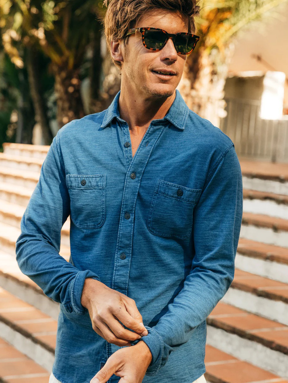 Sunwashed Knit Shirt - Medium Indigo Wash