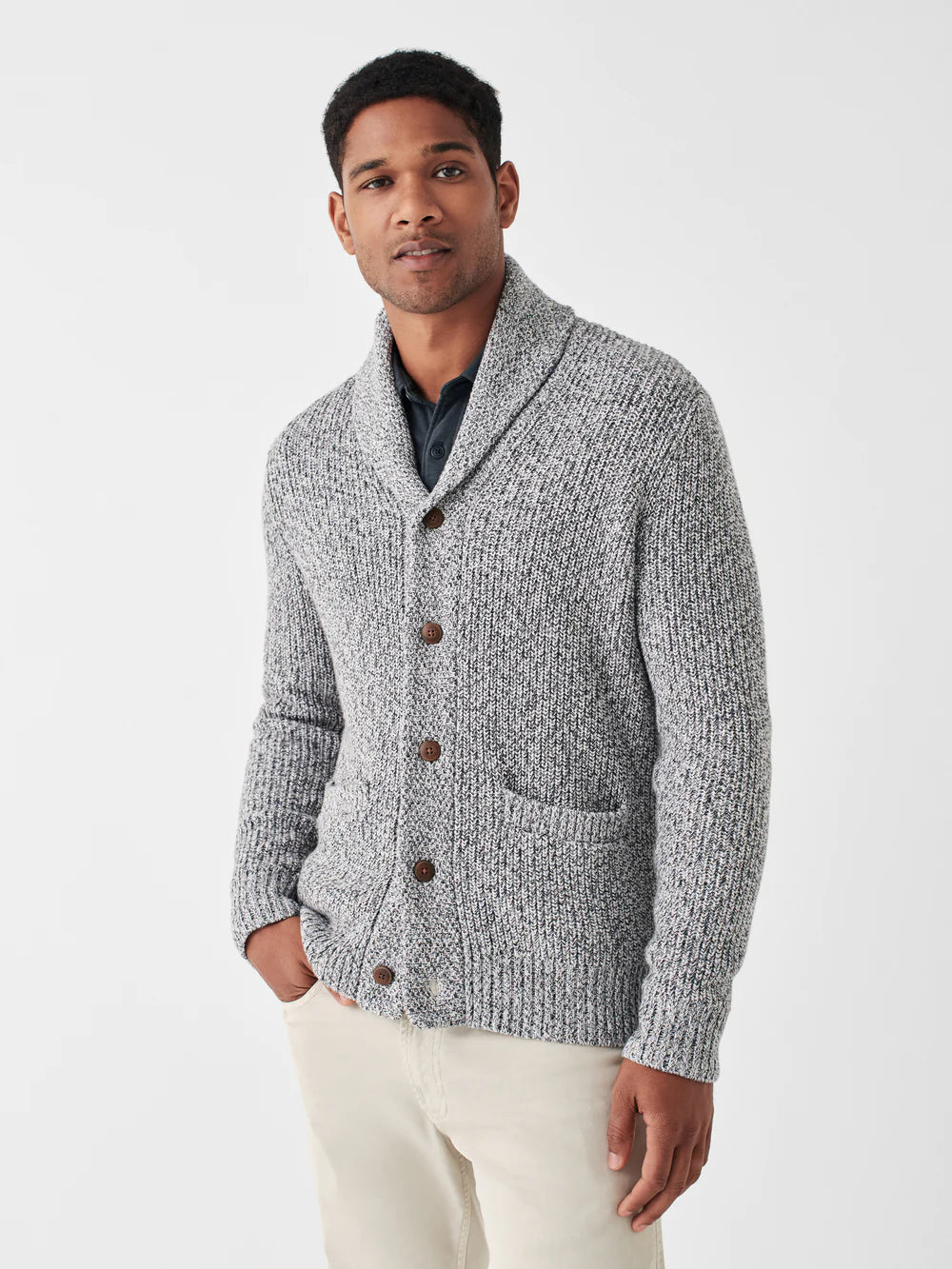 Marled Cotton Cardigan - Light Grey Marl