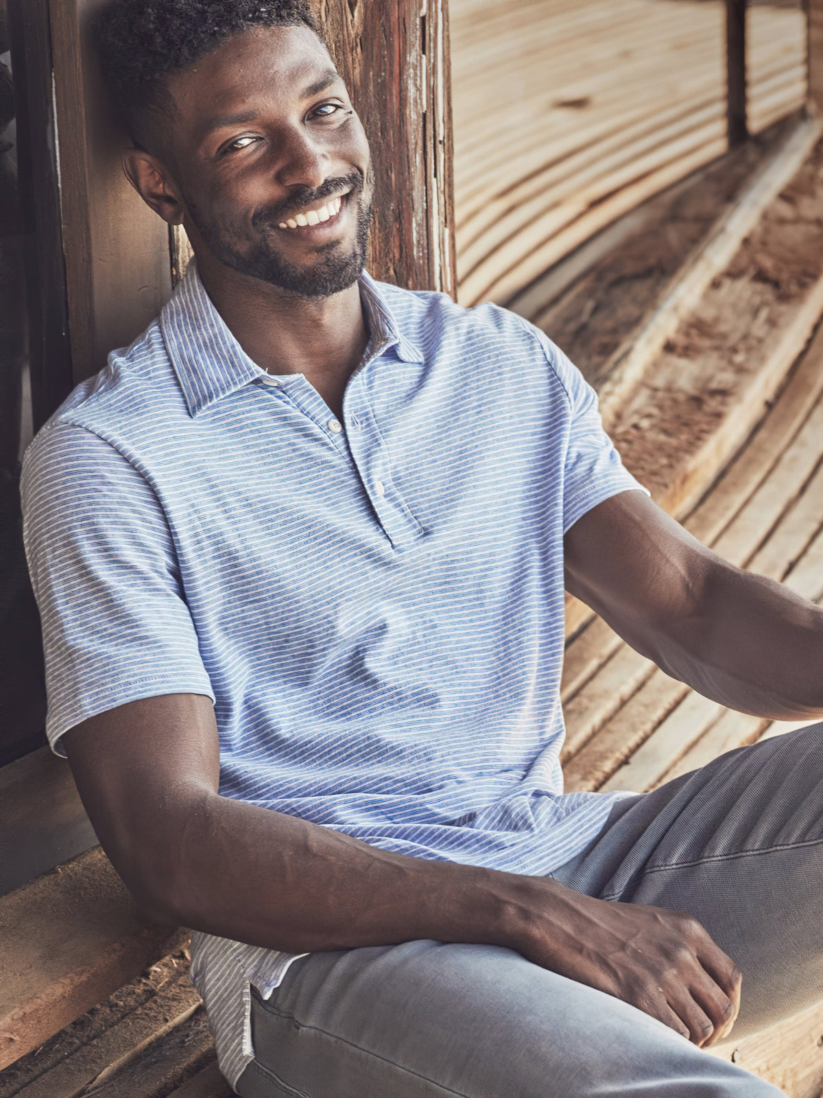 Cloud Stripe Short Sleeve Polo - Dune Stripe Blue