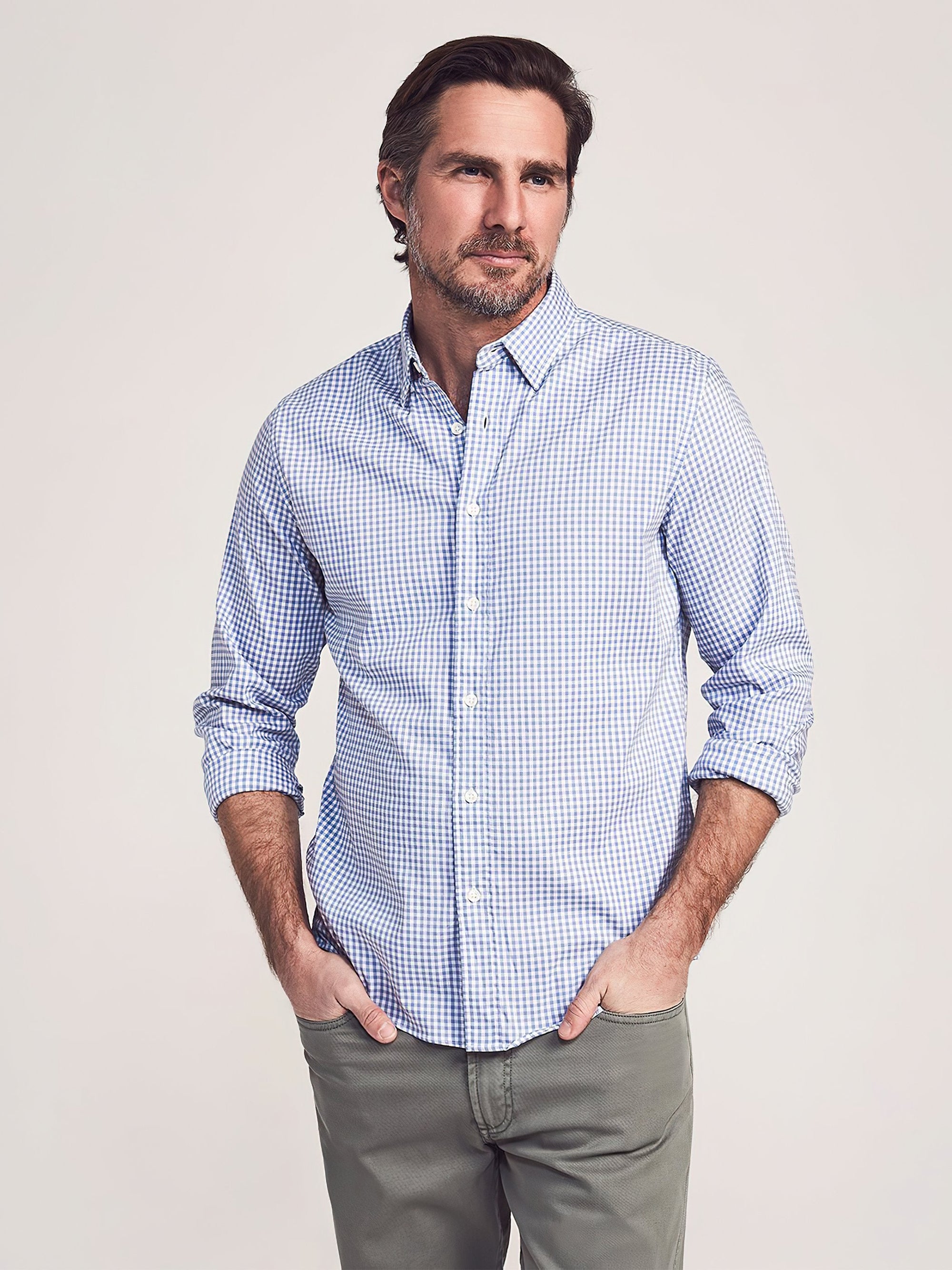 The Movement Shirt By Faherty In Light Blue Gingham