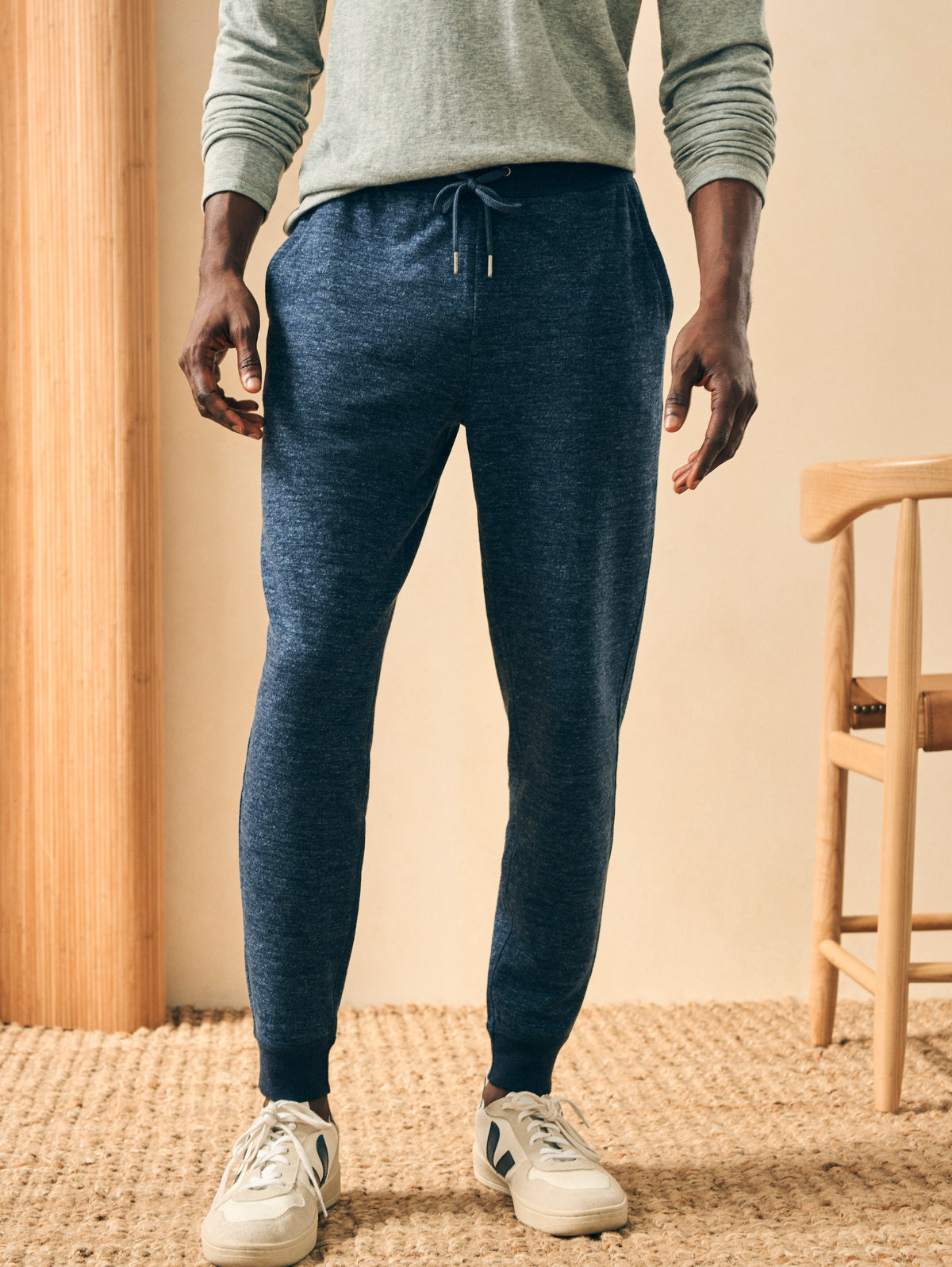 The Double Knit Sweatpant By Faherty In Varsity Navy Heather