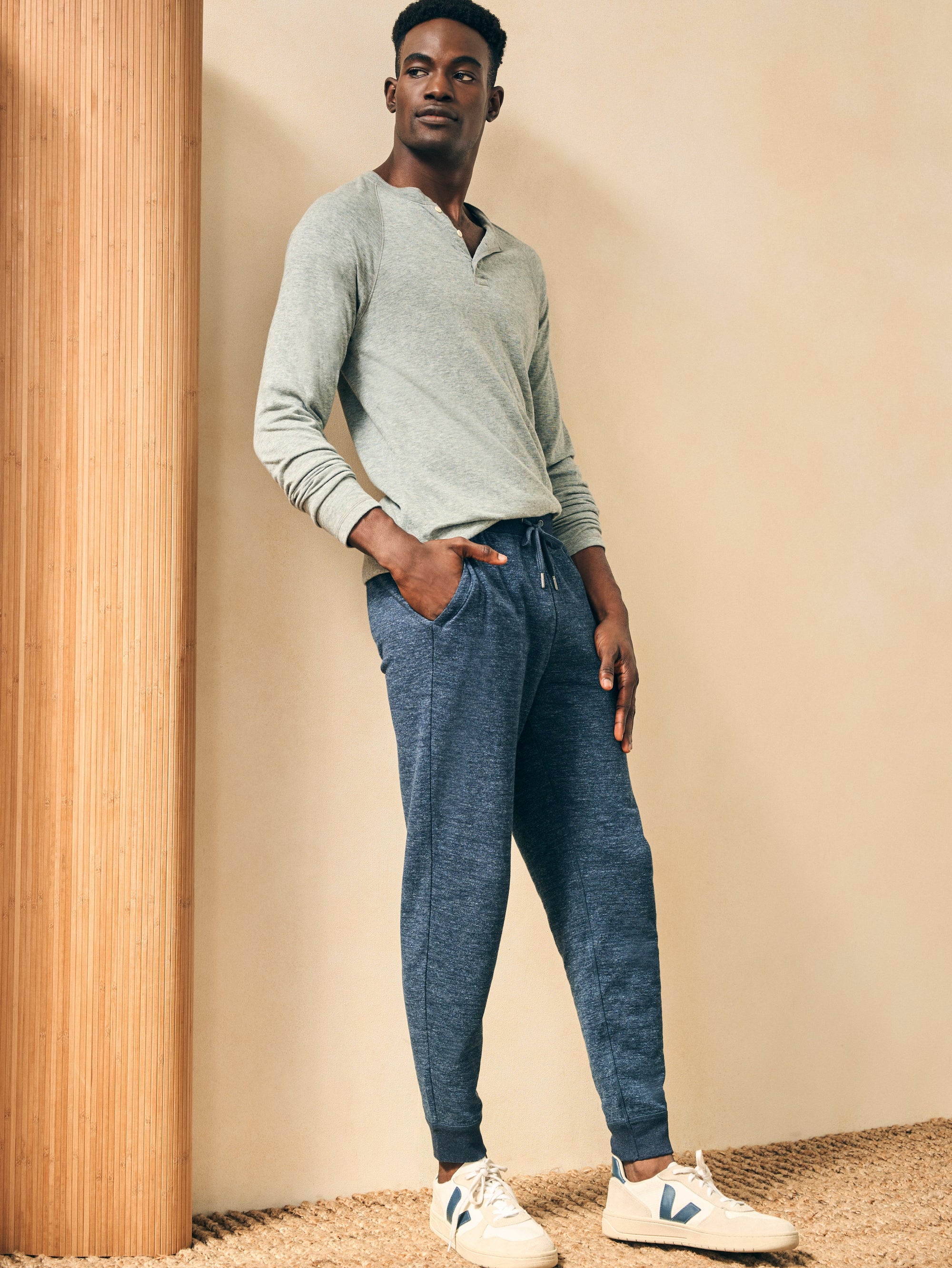 The Double Knit Sweatpant By Faherty In Varsity Navy Heather