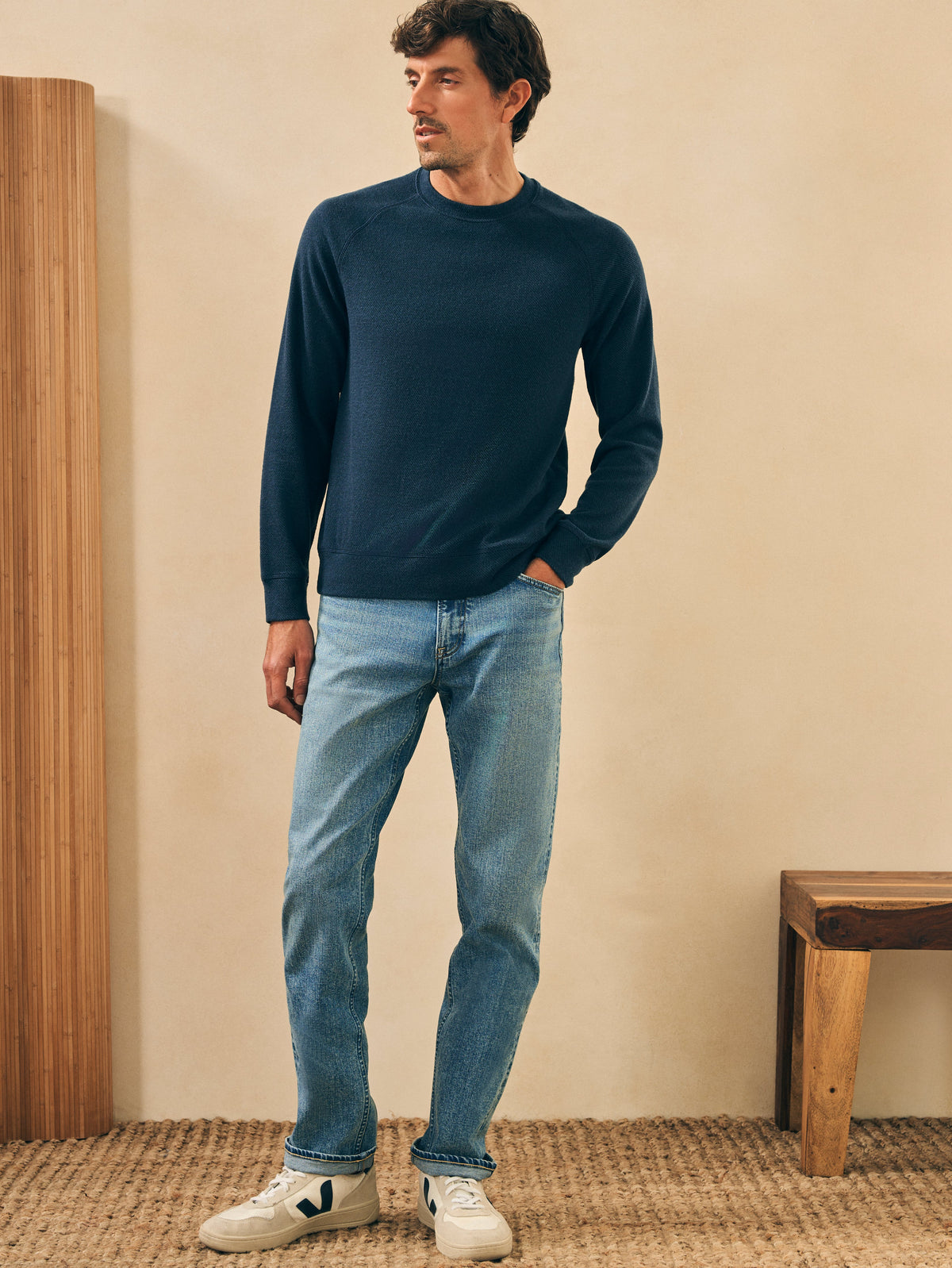 The Legend Sweater Crew By Faherty In Brighton Navy Twill