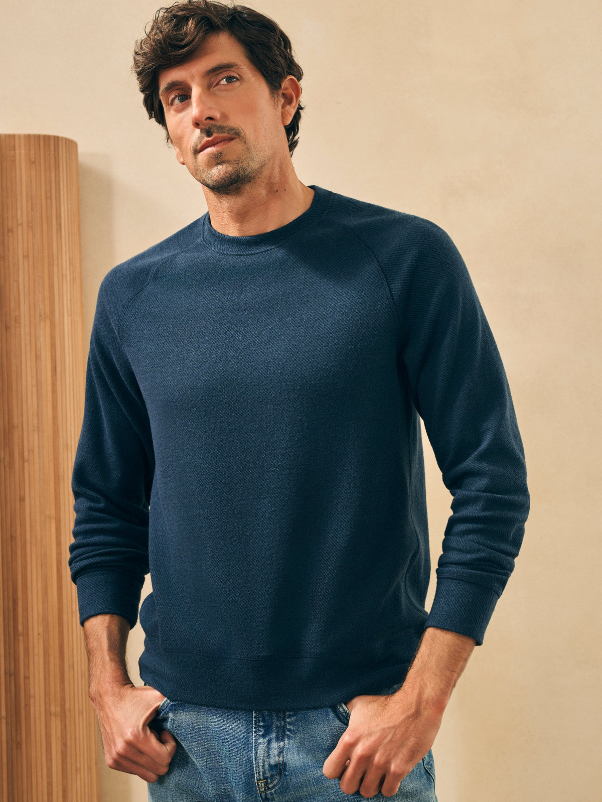 The Legend Sweater Crew By Faherty In Brighton Navy Twill