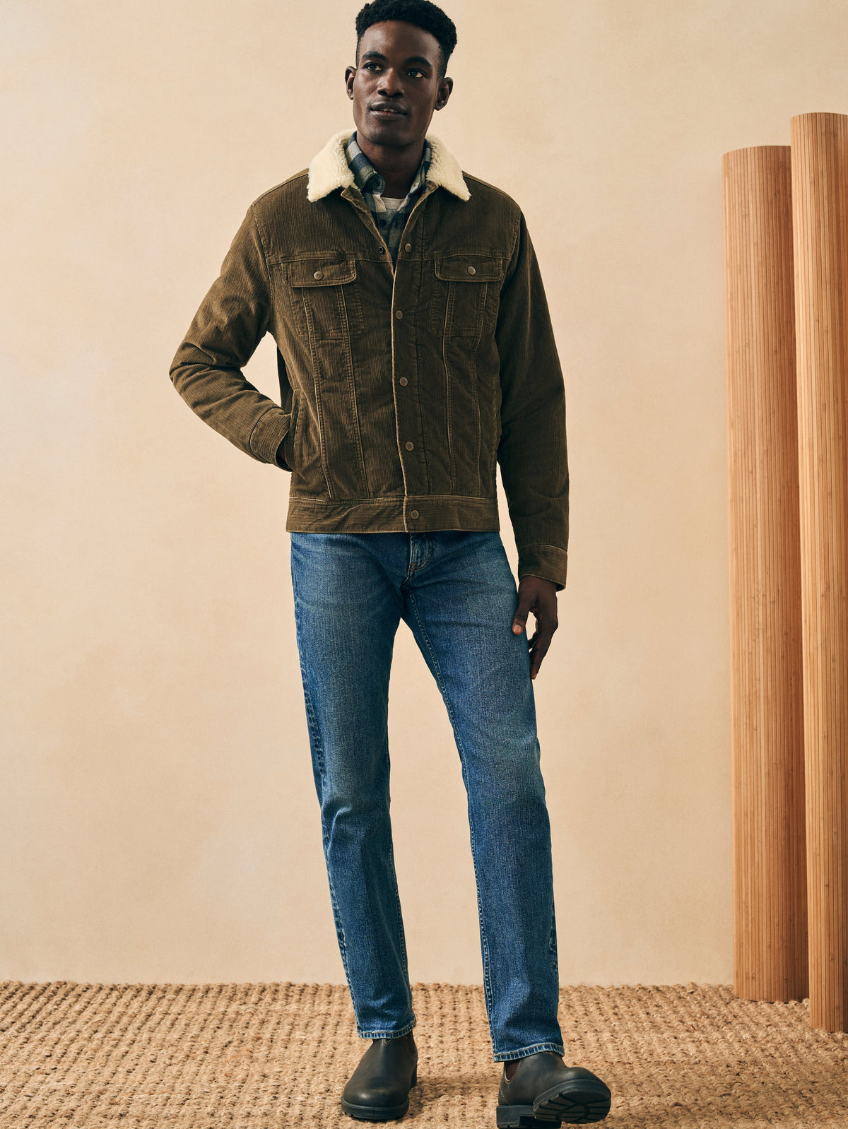 The High Pile Fleece Timberline Corduroy Trucker By Faherty In Buckeye Brown