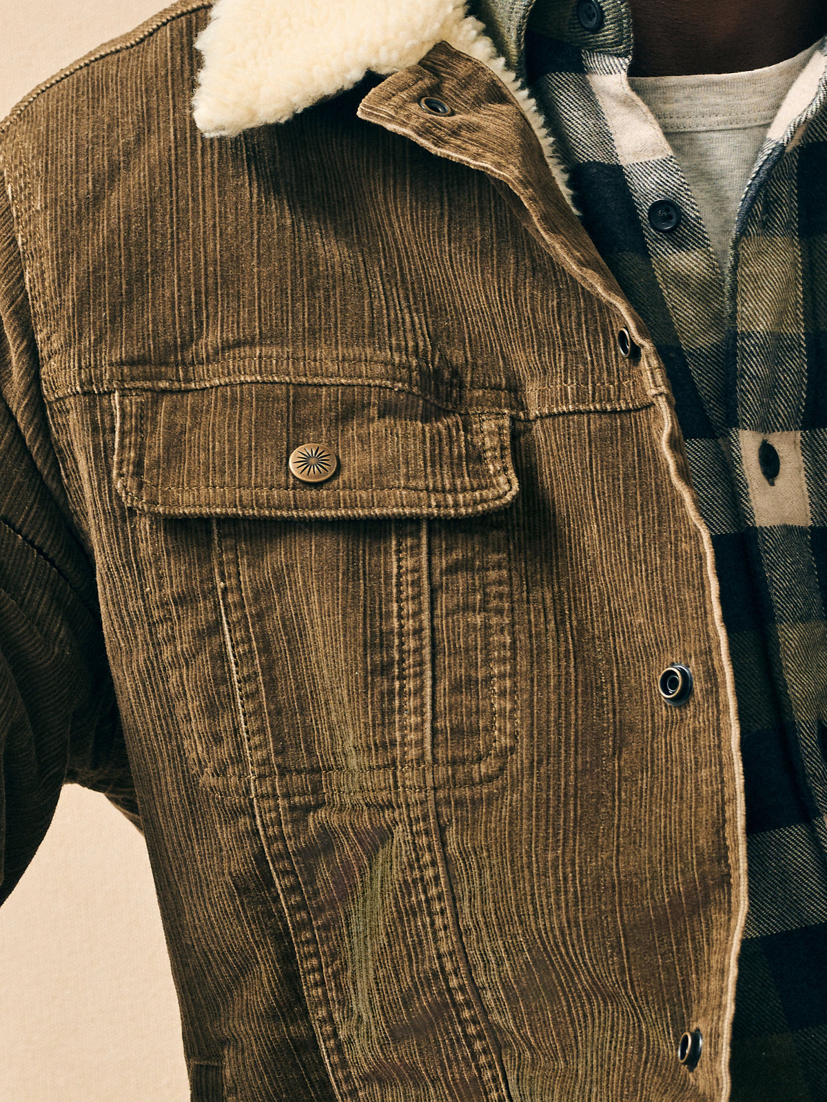 The High Pile Fleece Timberline Corduroy Trucker By Faherty In Buckeye Brown