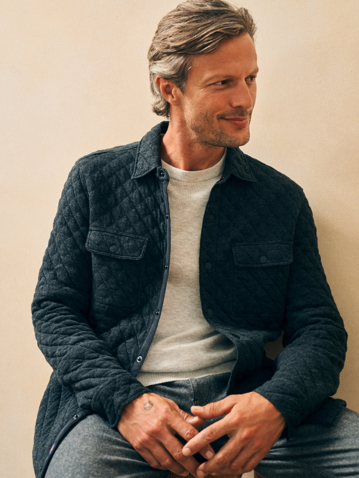 The Epic Quilted Fleece Cpo By Faherty In Black Heather