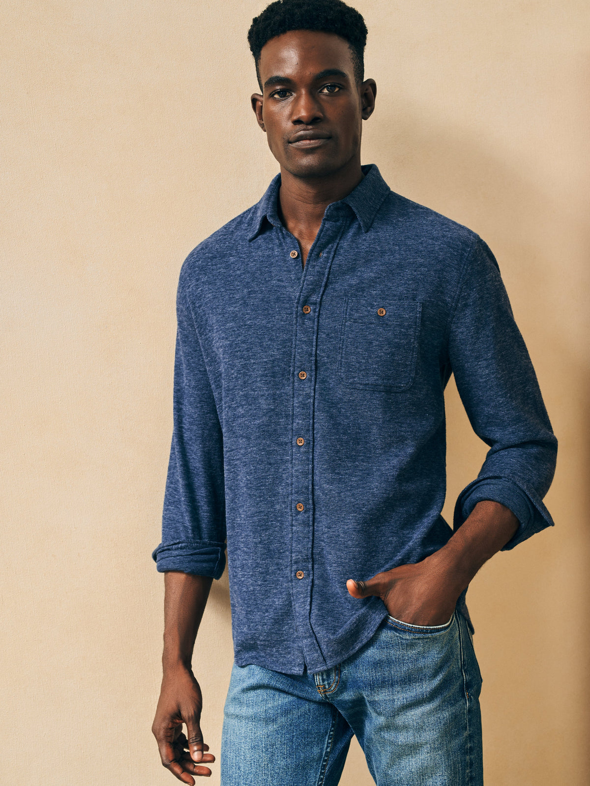 The Super Brushed Flannel By Faherty In Navy