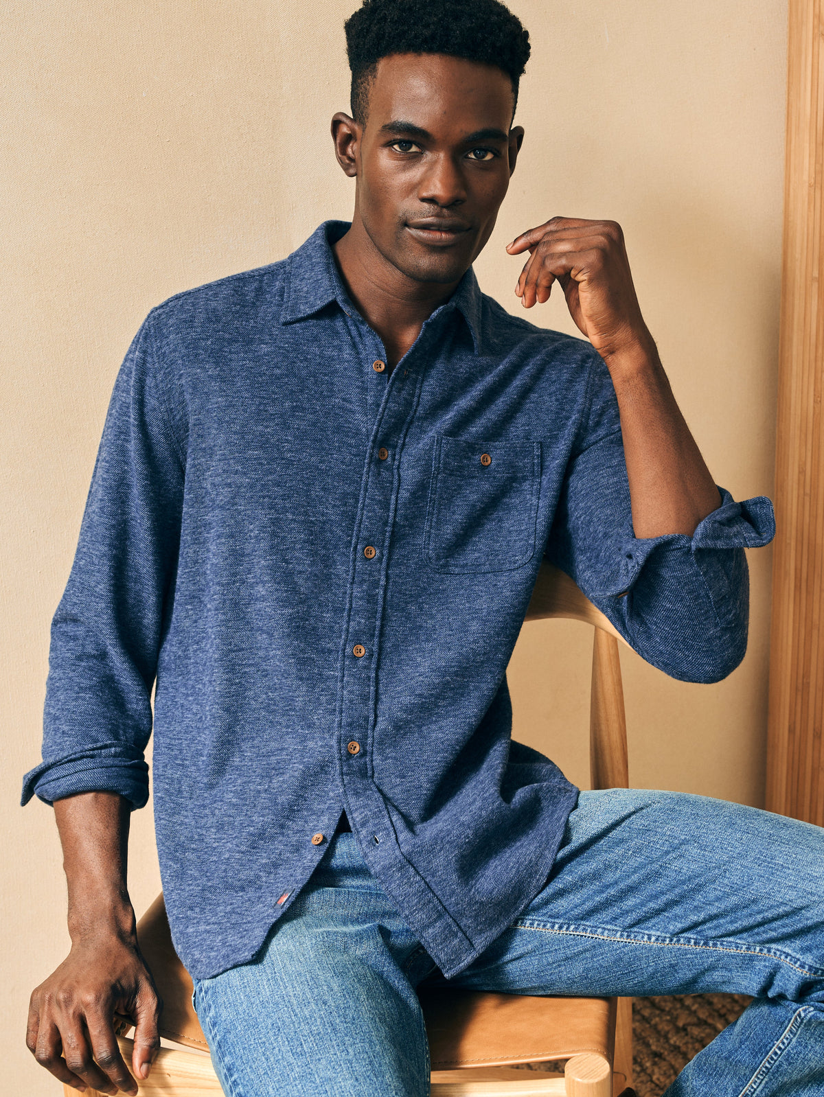 The Super Brushed Flannel By Faherty In Navy