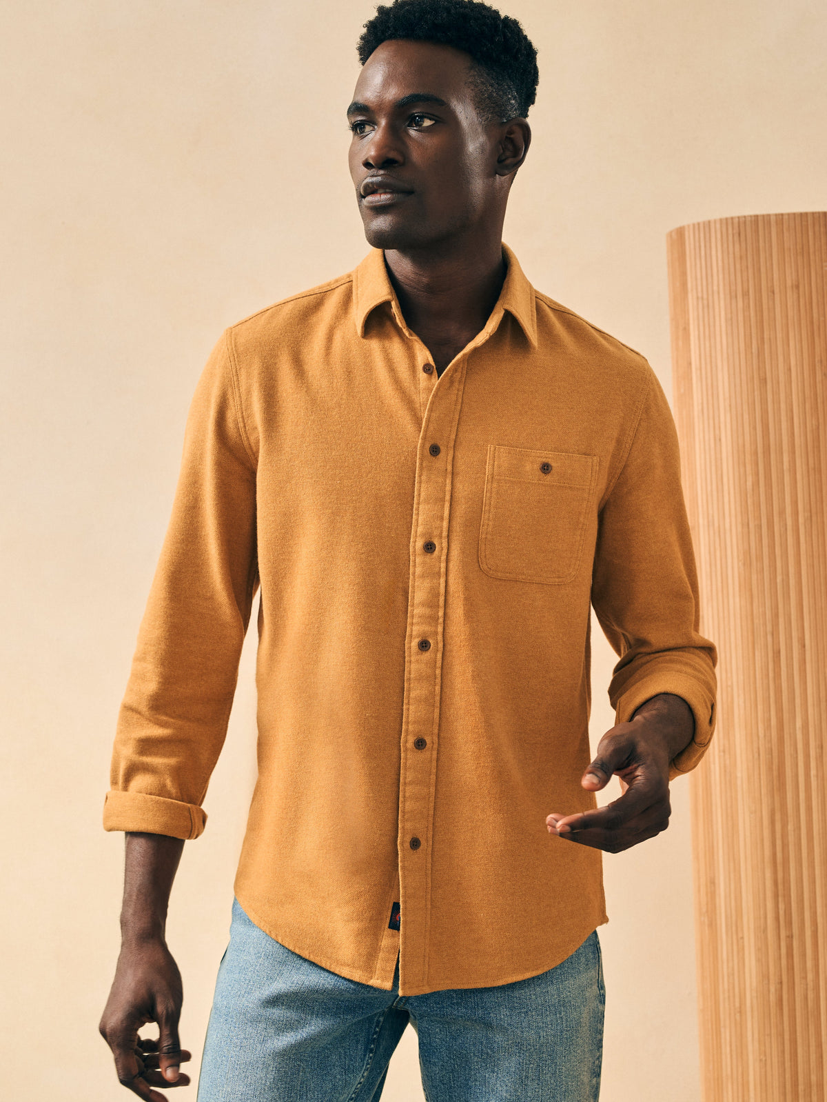 The Super Brushed Flannel By Faherty In Sierra Gold