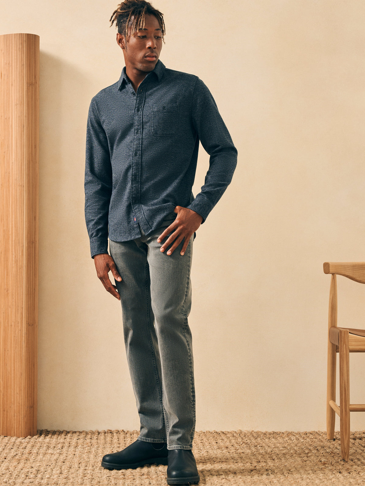 The Super Brushed Flannel By Faherty In Washed Black