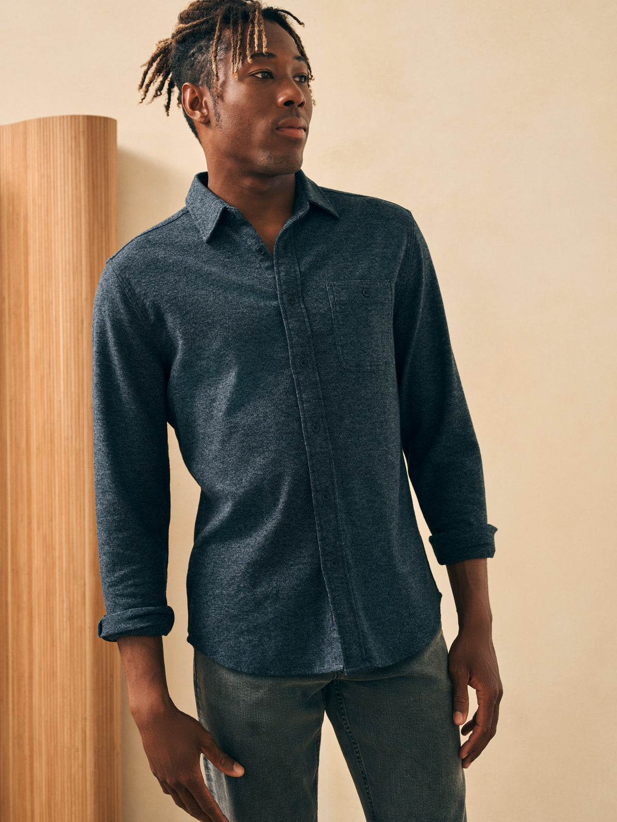 The Super Brushed Flannel By Faherty In Washed Black