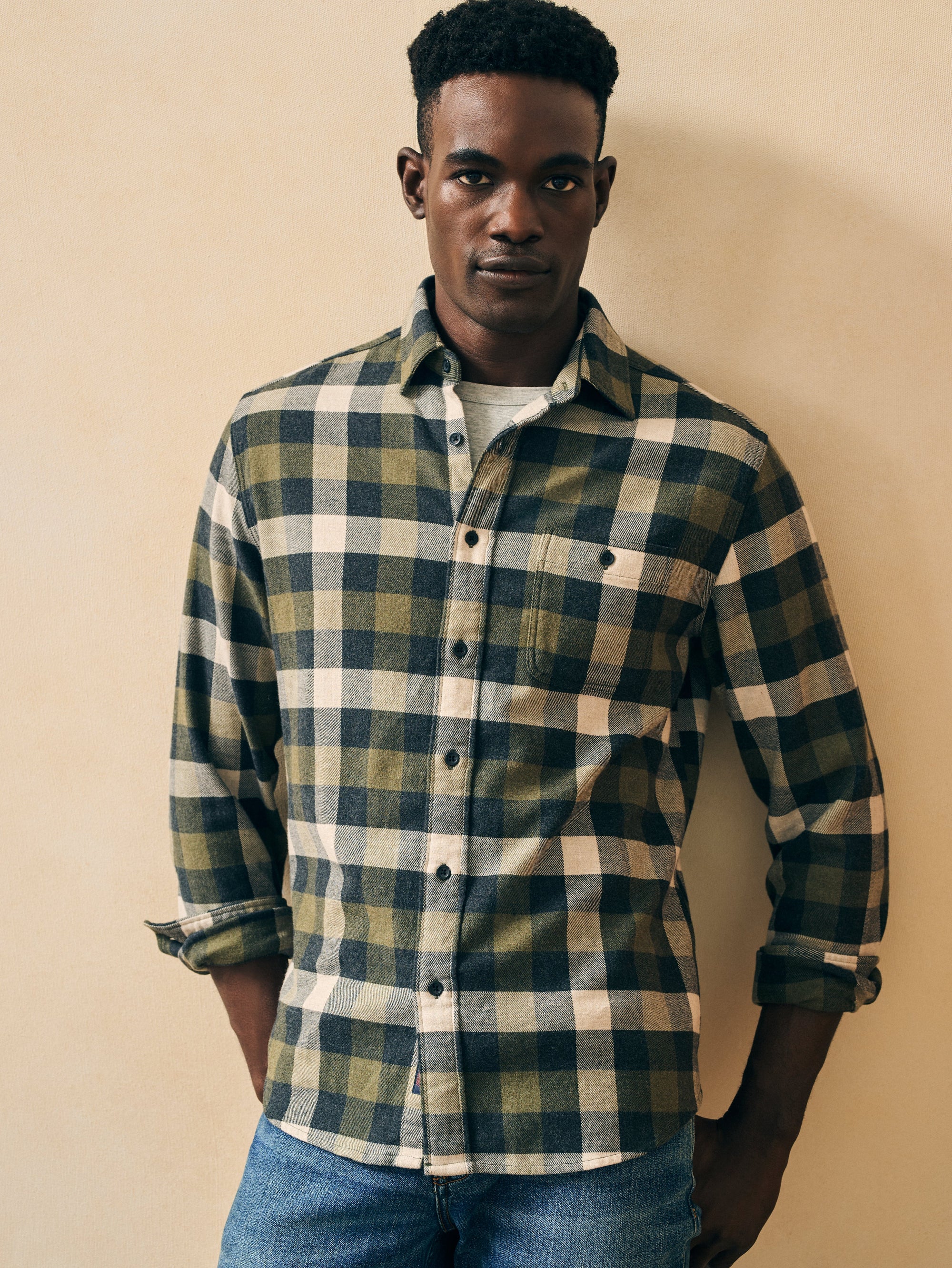 The Super Brushed Flannel By Faherty In Ten Mile Buffalo