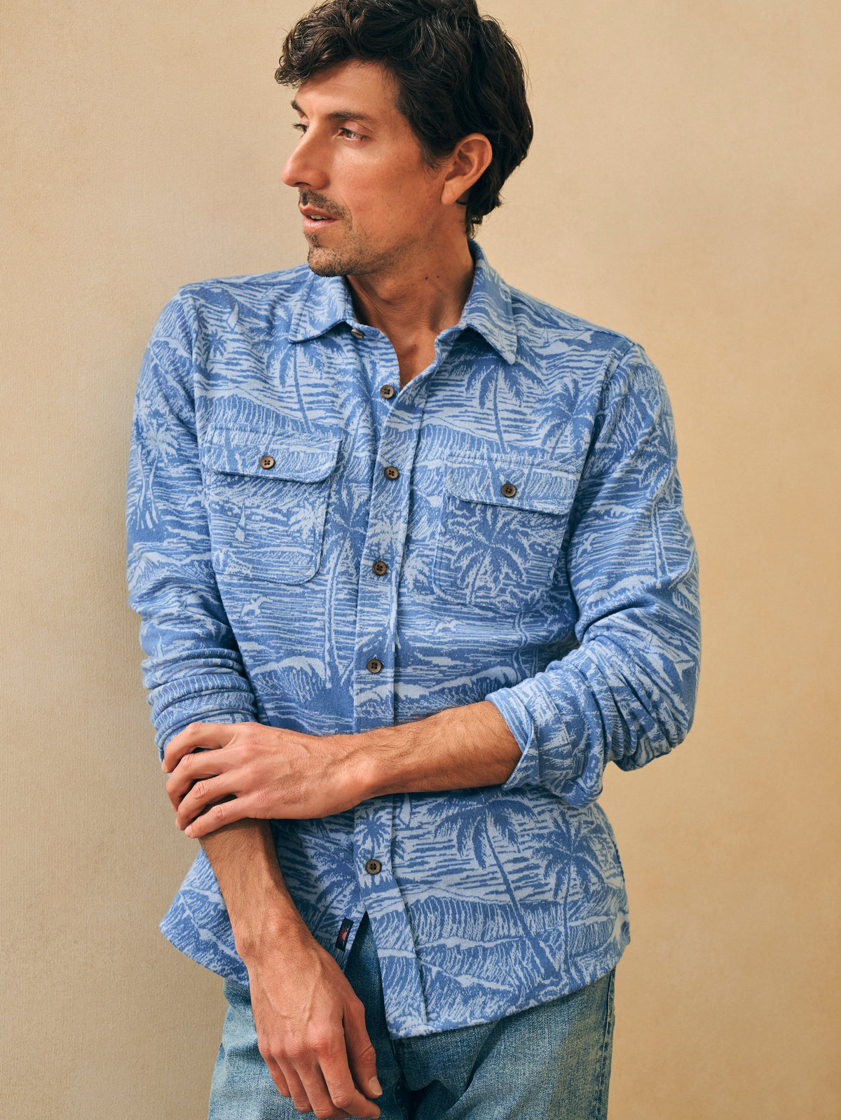 The Legend Sweater Shirt By Faherty In Coastal Waters