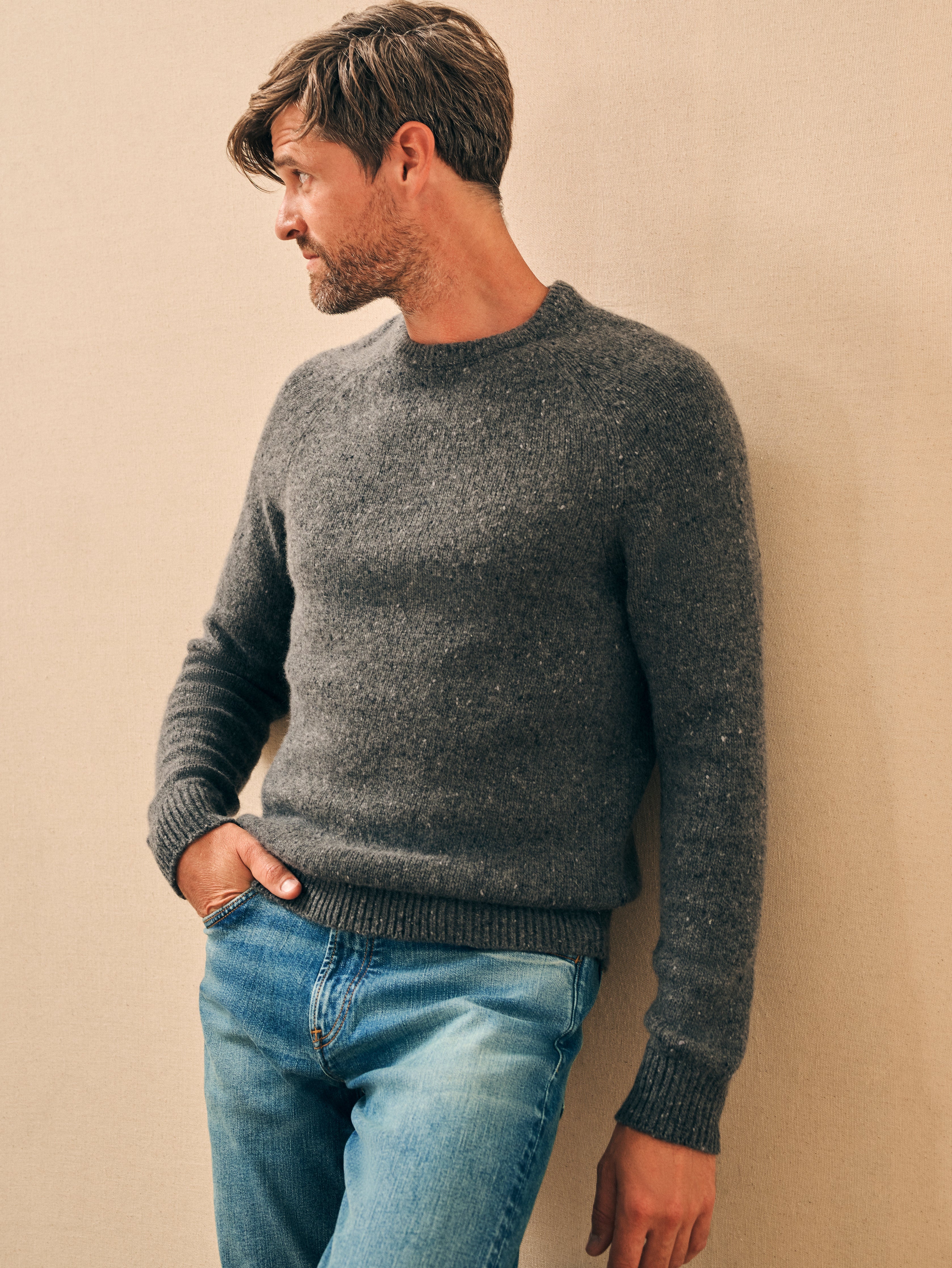 Donegal Wool Crew - Charcoal Night