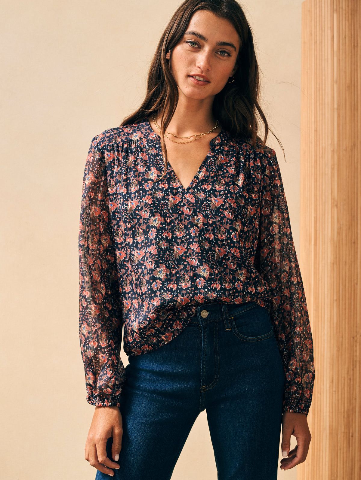 The Silk Cotton Sage Wood Blouse By Faherty In Stargaze Bloom