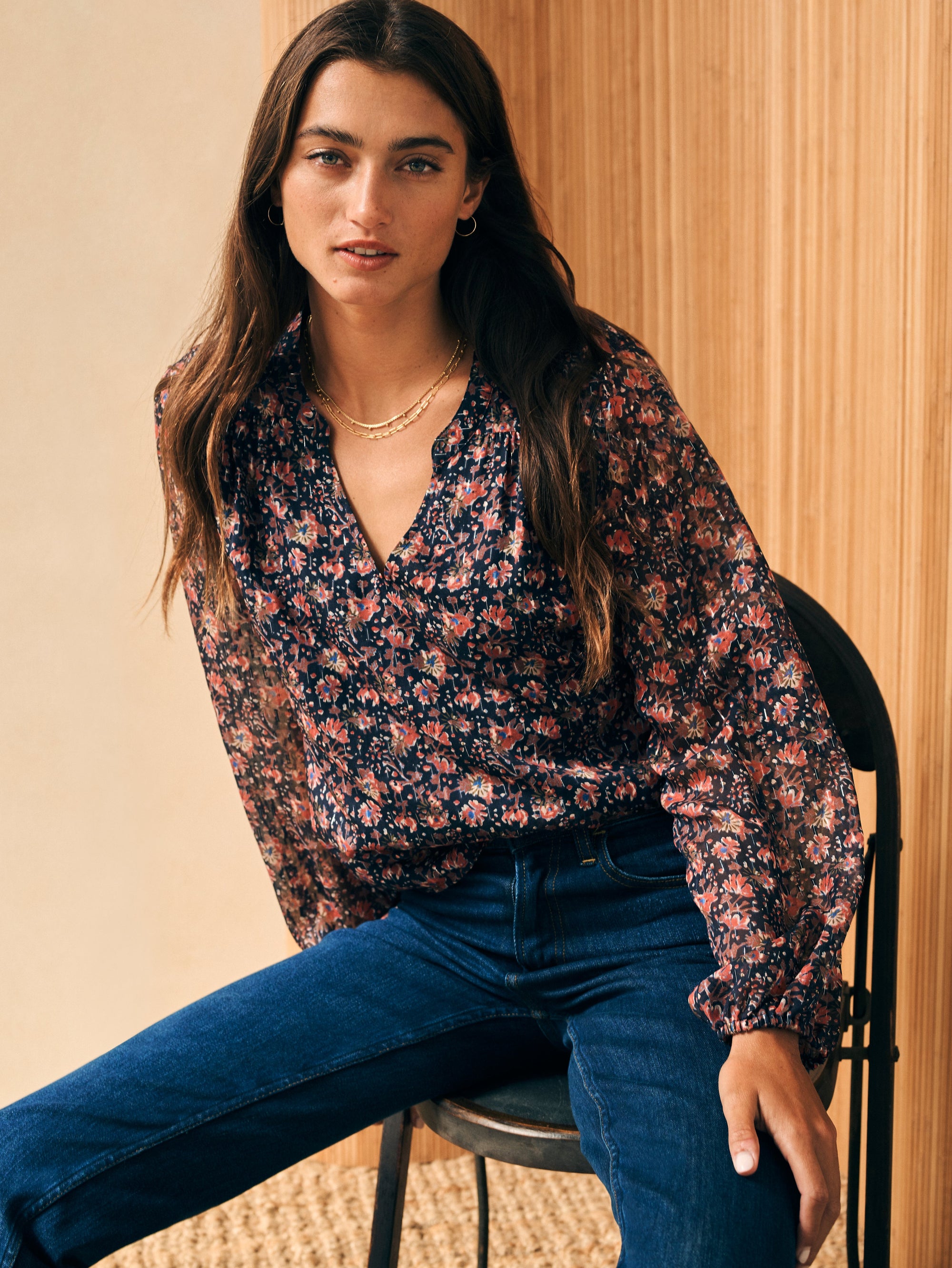 The Silk Cotton Sage Wood Blouse By Faherty In Stargaze Bloom