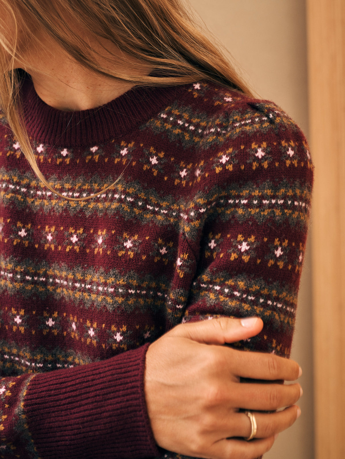 Highland Fair Isle Puff Sleeve Sweater - Maroon Multi