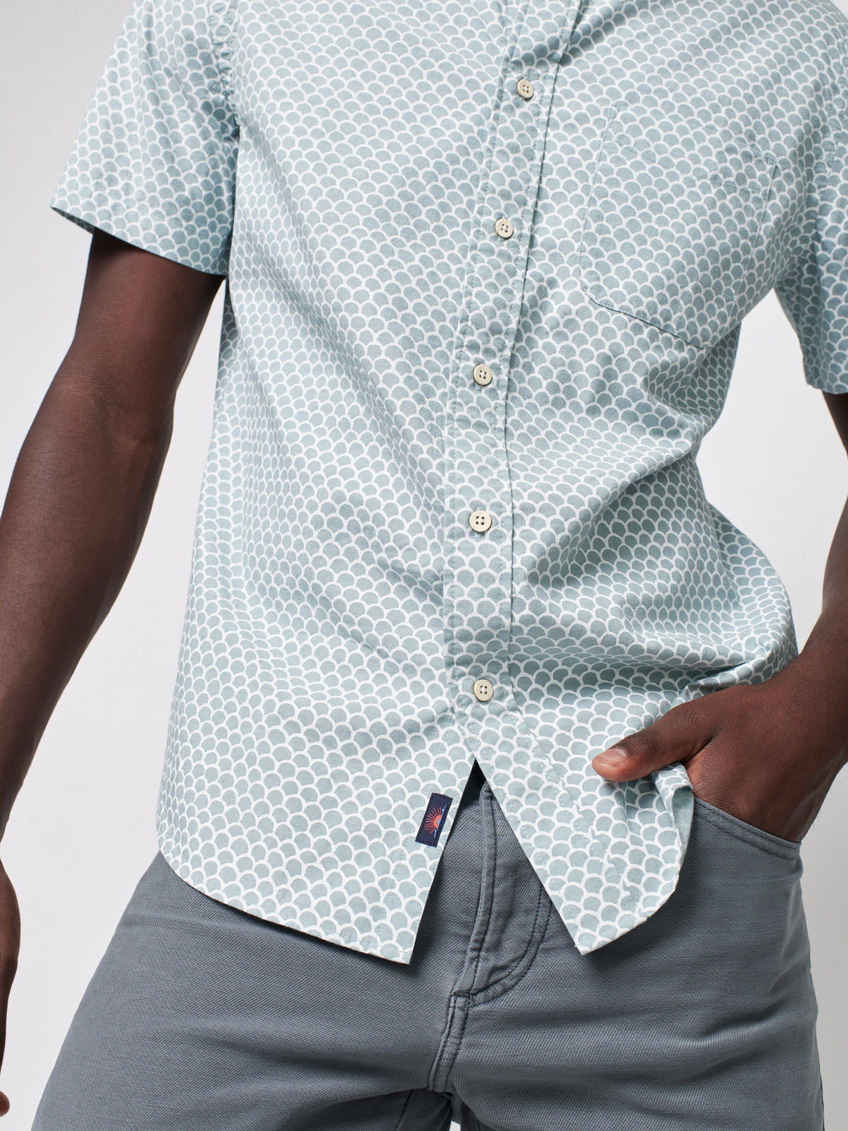 Short Sleeve Stretch Playa Shirt - Jade Fishscale