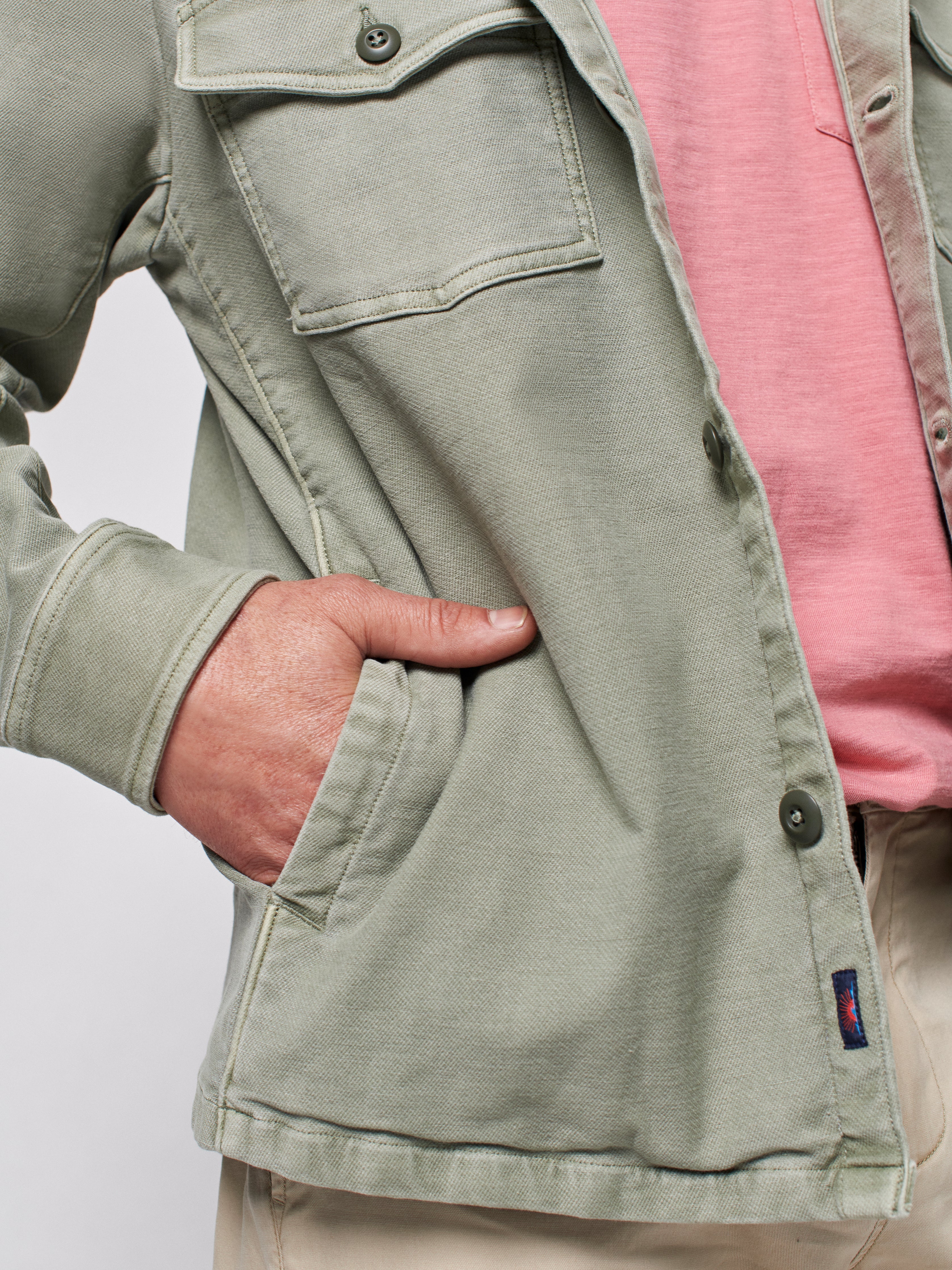 Stretch Terry Shirt Jacket - Faded Olive