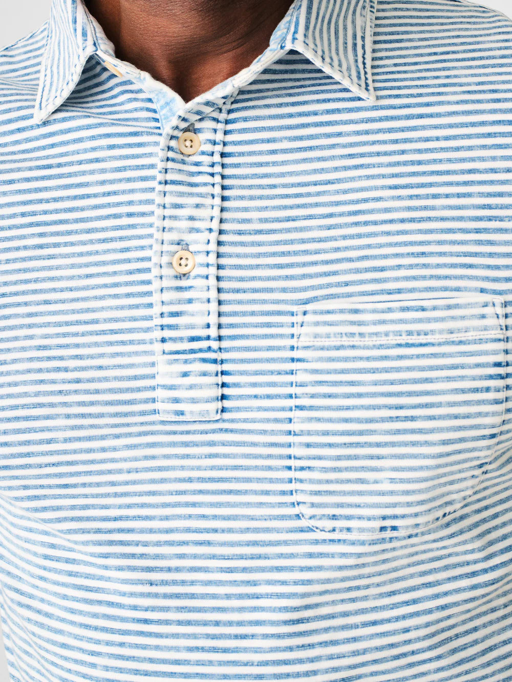 Short Sleeve Indigo Polo - Salt Wash Indigo Stripe