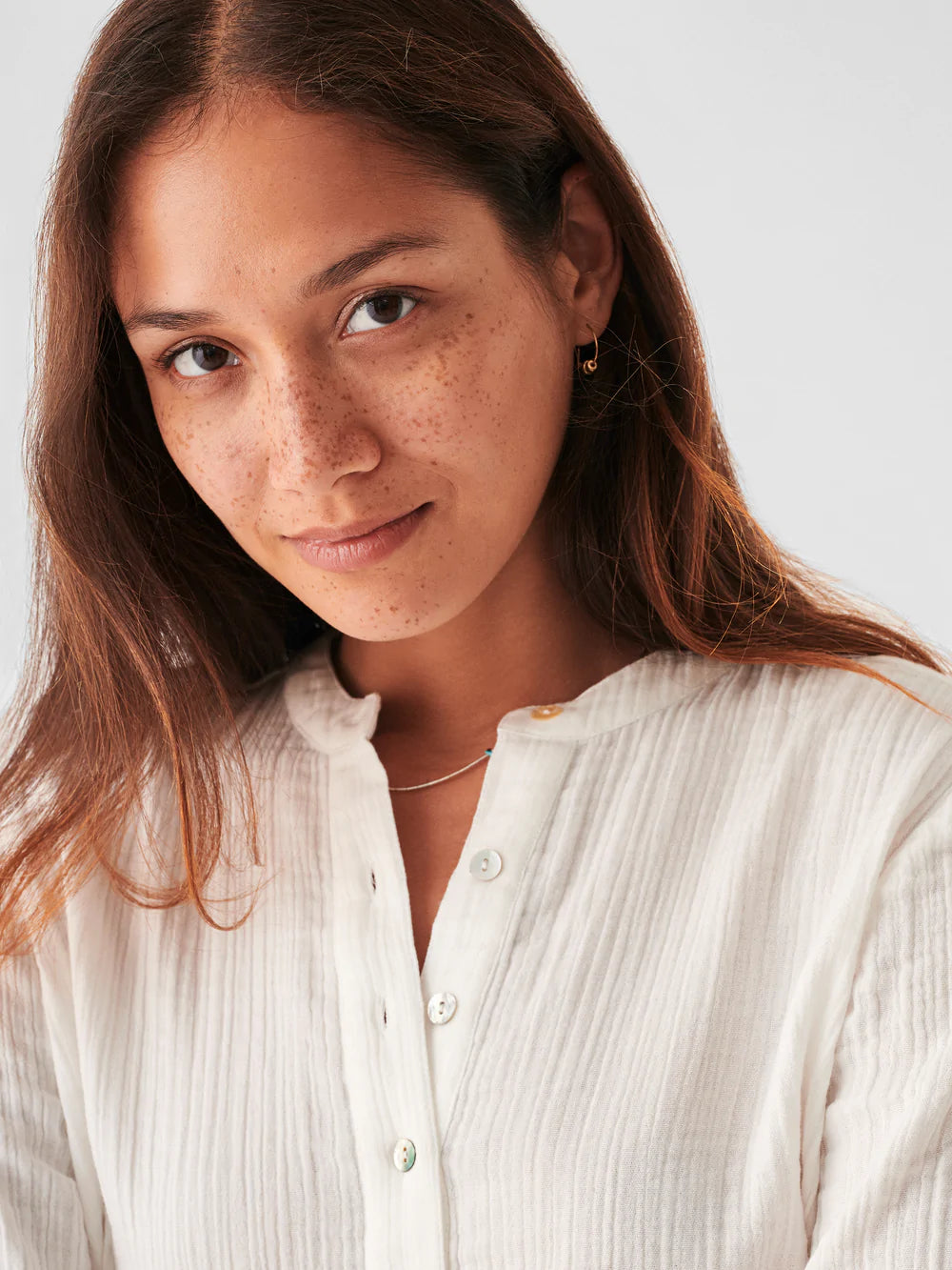 Dream Cotton Gauze Collarless Shirt - White