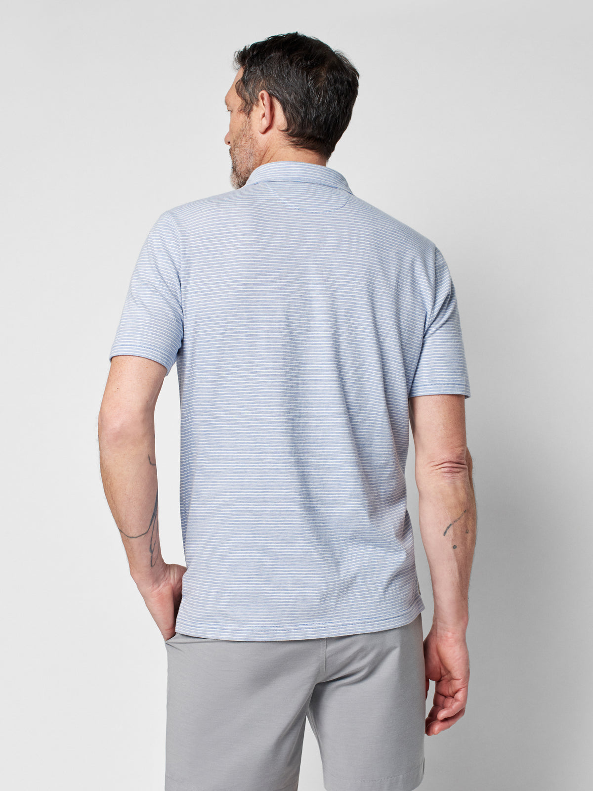 Cloud Stripe Short Sleeve Polo - Dune Stripe Blue