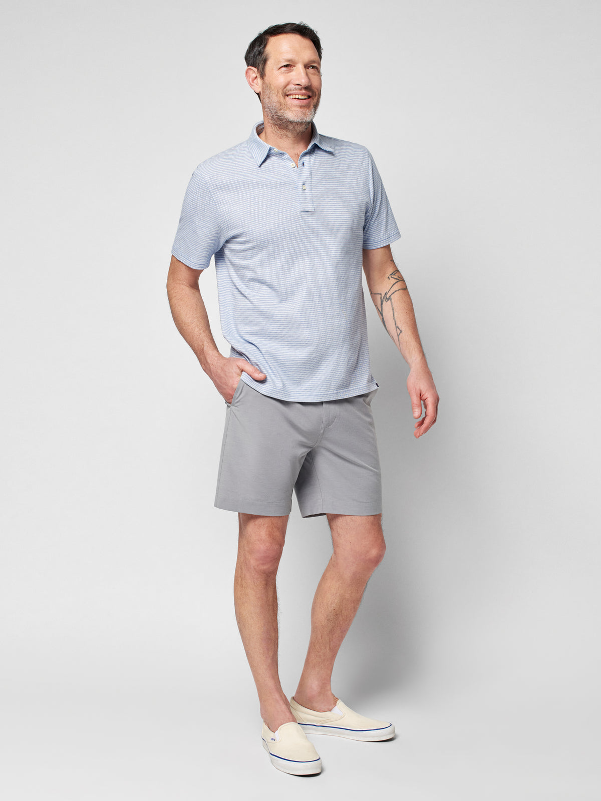 Cloud Stripe Short Sleeve Polo - Dune Stripe Blue