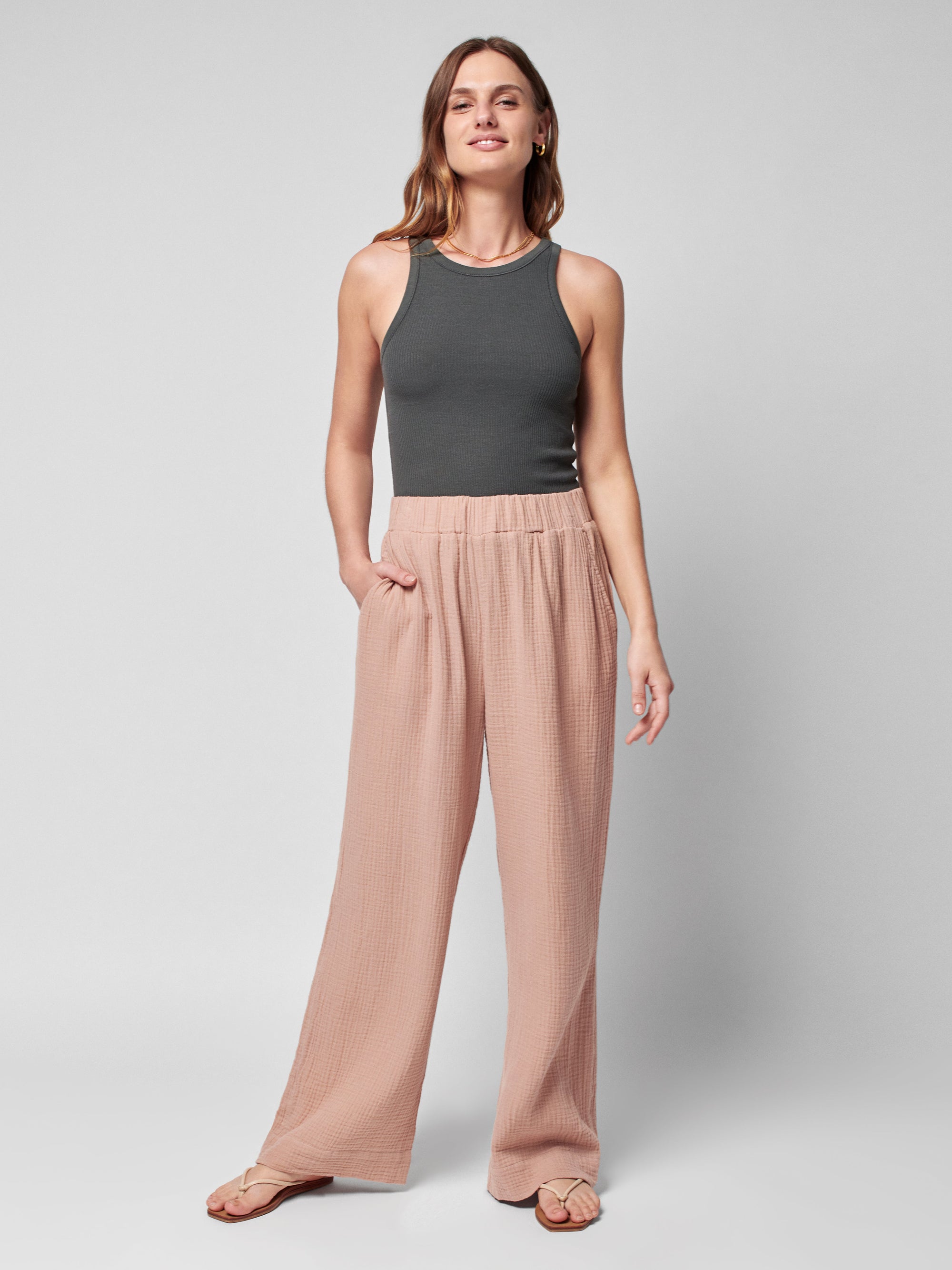 Dream Cotton Gauze Wide Leg Pant - Nougat