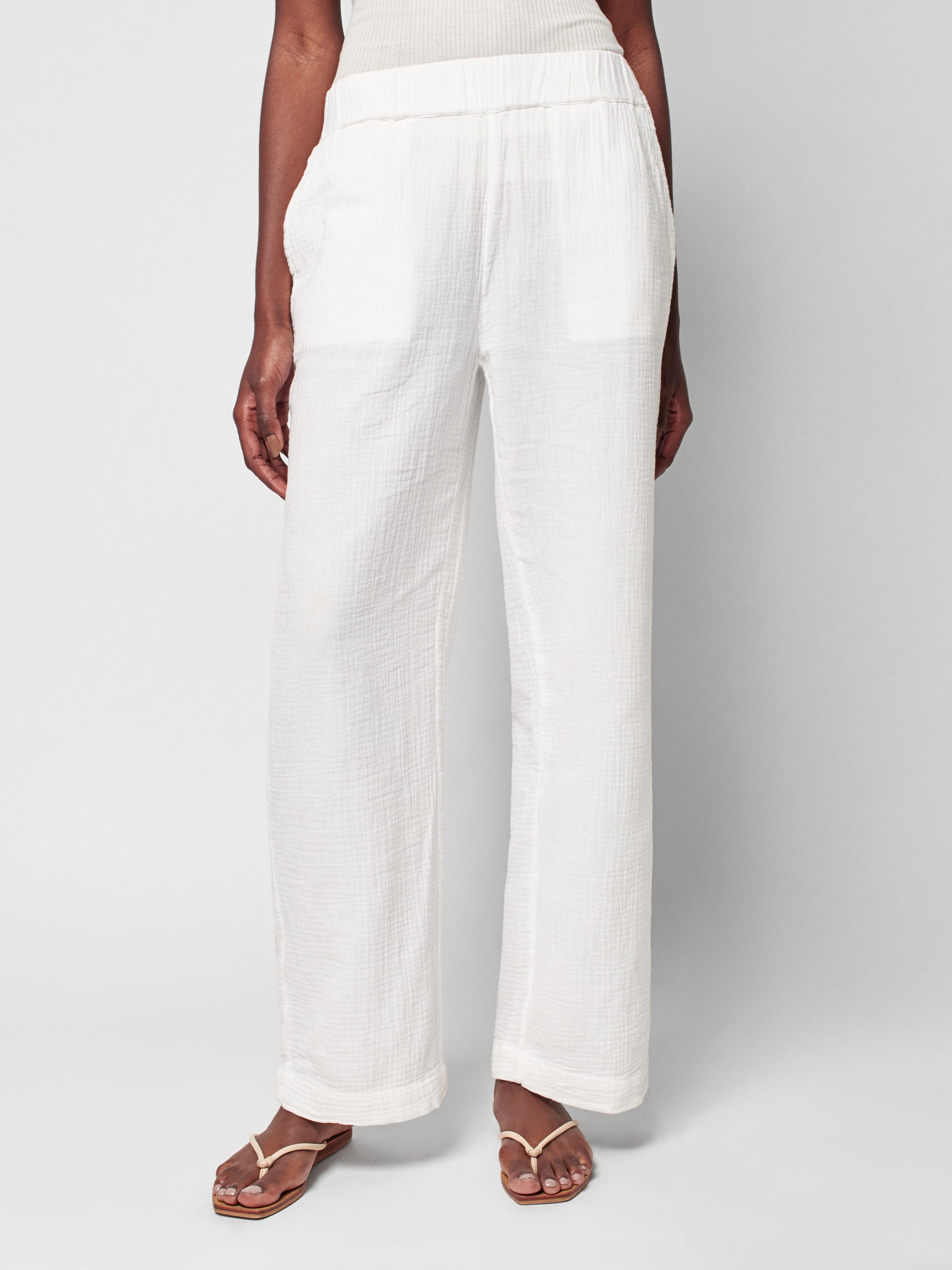 Dream Cotton Gauze Wide Leg Pant - White