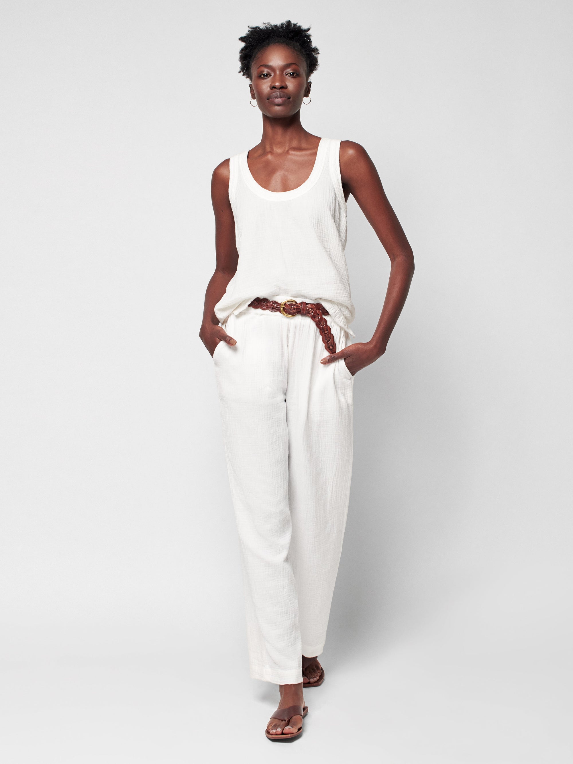 Dream Cotton Gauze Wide Leg Pant - White