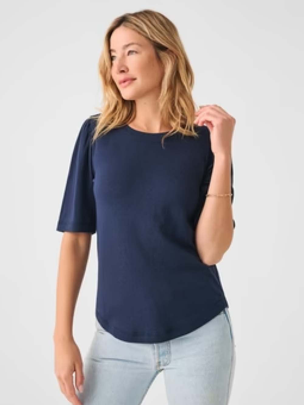 Cloud Puff Sleeve Tee - Navy